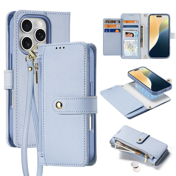 For iPhone 16 Pro DUX DUCIS Lawa Series 2 in 1 Wallet Zipper Detachable MagSafe Phone Case with Lanyard(Light Blue) - free shipping - PMC Jewellery - Order now!