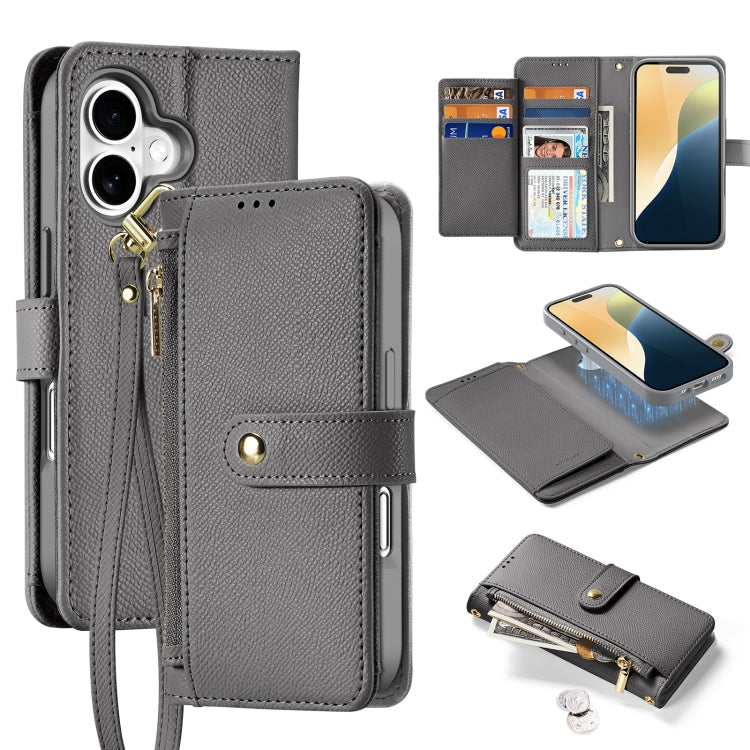 For iPhone 16 DUX DUCIS Lawa Series 2 in 1 Wallet Zipper Detachable MagSafe Phone Case with Lanyard(Grey) - free shipping - PMC Jewellery - Order now!