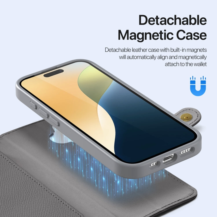For iPhone 16 DUX DUCIS Lawa Series 2 in 1 Wallet Zipper Detachable MagSafe Phone Case with Lanyard(Grey) - free shipping - PMC Jewellery - Order now!