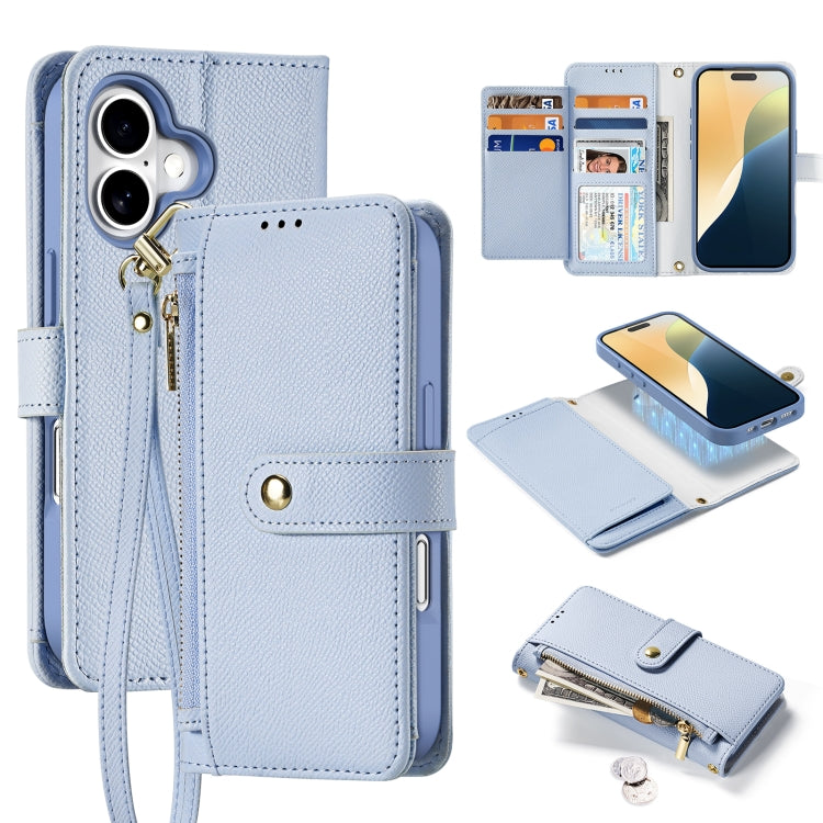 For iPhone 16 DUX DUCIS Lawa Series 2 in 1 Wallet Zipper Detachable MagSafe Phone Case with Lanyard(Light Blue) - free shipping - PMC Jewellery - Order now!