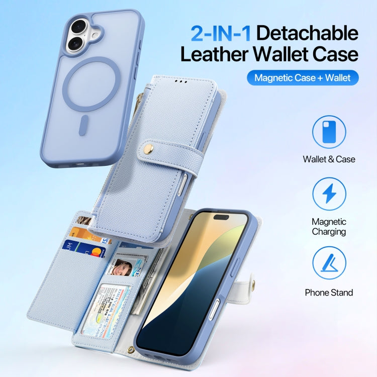 For iPhone 16 DUX DUCIS Lawa Series 2 in 1 Wallet Zipper Detachable MagSafe Phone Case with Lanyard(Light Blue) - free shipping - PMC Jewellery - Order now!