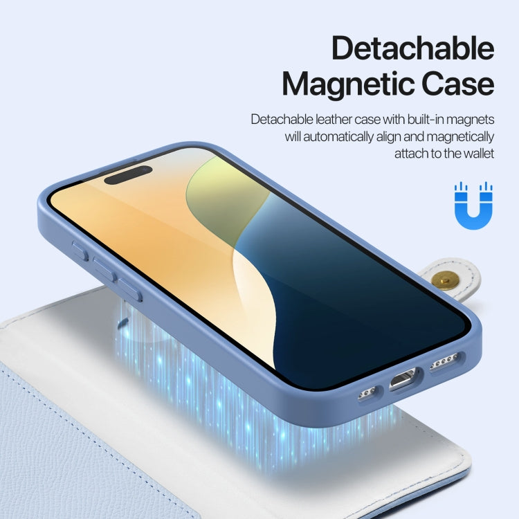 For iPhone 16 DUX DUCIS Lawa Series 2 in 1 Wallet Zipper Detachable MagSafe Phone Case with Lanyard(Light Blue) - free shipping - PMC Jewellery - Order now!