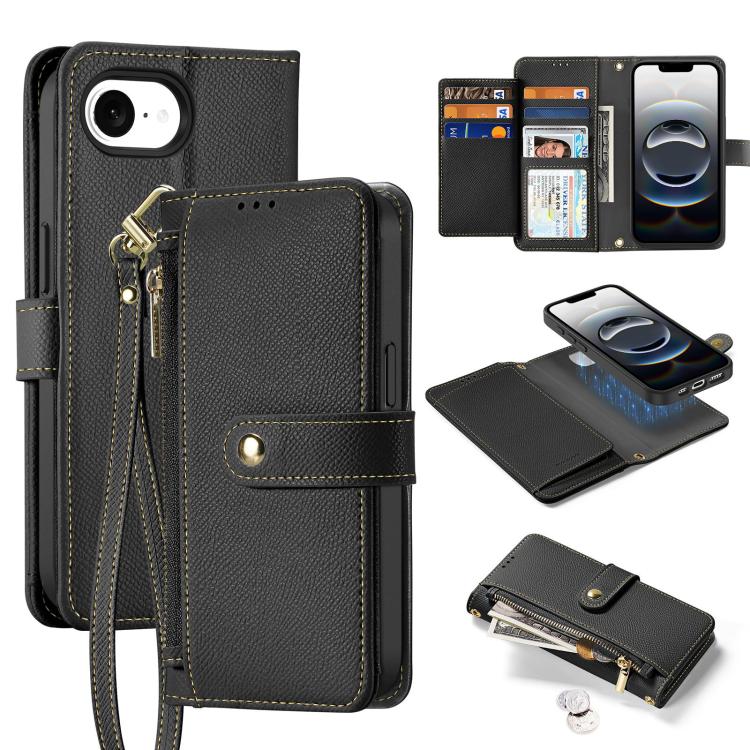 For iPhone 16e DUX DUCIS Lawa Series 2 in 1 Wallet Zipper Detachable MagSafe Phone Case with Lanyard(Black) - free shipping - PMC TechLife - Order now!