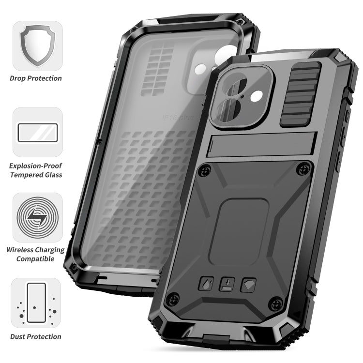 For iPhone 16 R-JUST Life Waterproof Dustproof Shockproof Phone Case(Black) - free shipping - PMC Jewellery - Order now!