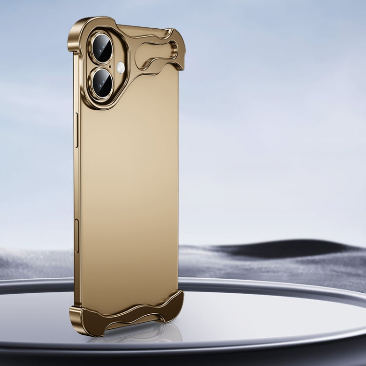 For iPhone 16 Plus Frameless Metal Corner Pad Phone Case with Lens Film(Gold) - free shipping - PMC Jewellery - Order now!