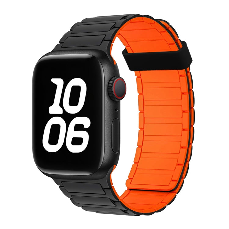 For Apple Watch Series 9 45mm Tri-beads Magnetic Hoop Silicone Watch Band(Black Orange) - free shipping - PMc TechLife - Order now!