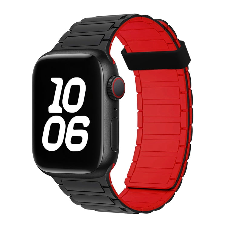 For Apple Watch Series 9 41mm Tri-beads Magnetic Hoop Silicone Watch Band(Black Red) - free shipping - PMc TechLife - Order now!