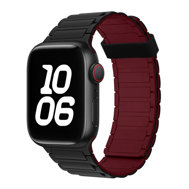 For Apple Watch Series 8 41mm Tri-beads Magnetic Hoop Silicone Watch Band(Black Wine Red) - free shipping - PMc TechLife - Order now!