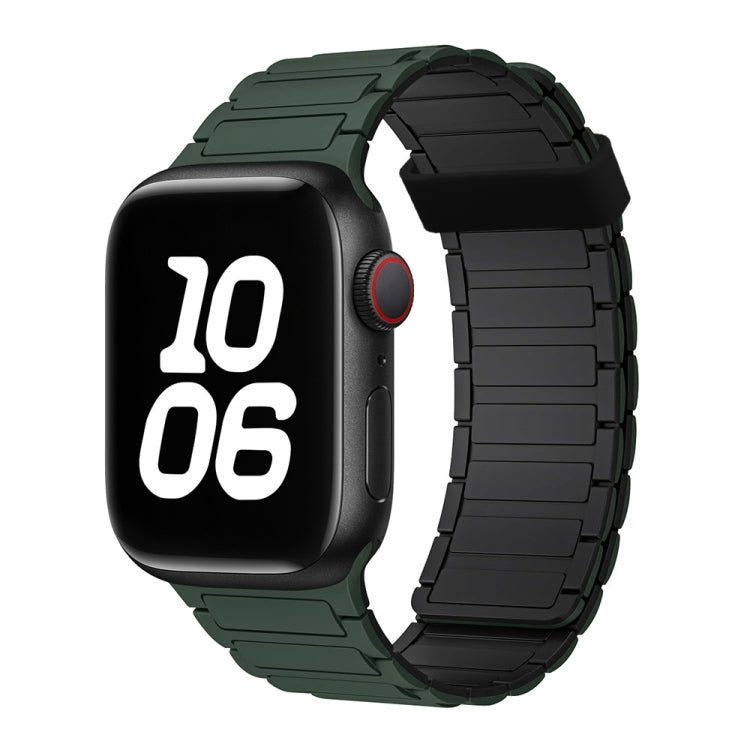 For Apple Watch SE 44mm Tri-beads Magnetic Hoop Silicone Watch Band(Deep Green Black) - free shipping - PMc TechLife - Order now!