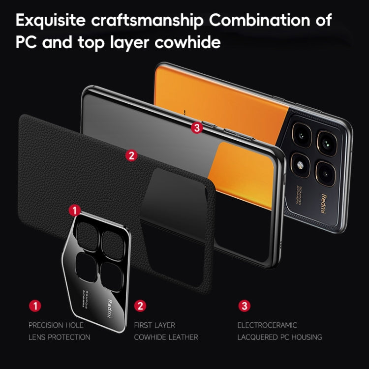 For Redmi K70 / K70 Pro First Layer Cowhide Leather Electroplated PC Phone Case(Orange) - Xiaomi Cases by PMC Jewellery | Online Shopping South Africa | PMC Jewellery | Buy Now Pay Later Mobicred