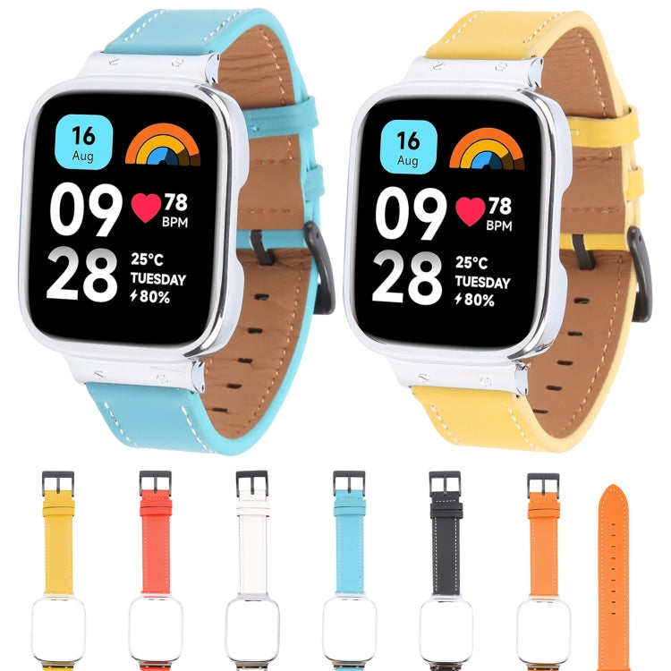 For Redmi Watch 3 Lite Metal Frame Integrated Leather Watch Band(Blue) - free shipping - PMc TechLife - Order now!