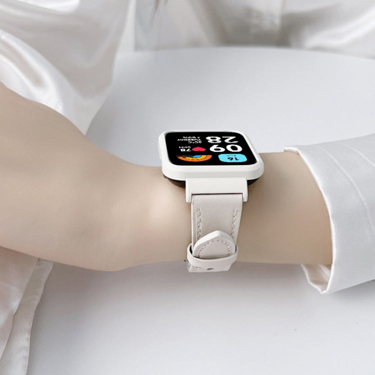 For Redmi Watch 3 Lite Metal Frame Integrated Leather Watch Band(White) - free shipping - PMc TechLife - Order now!