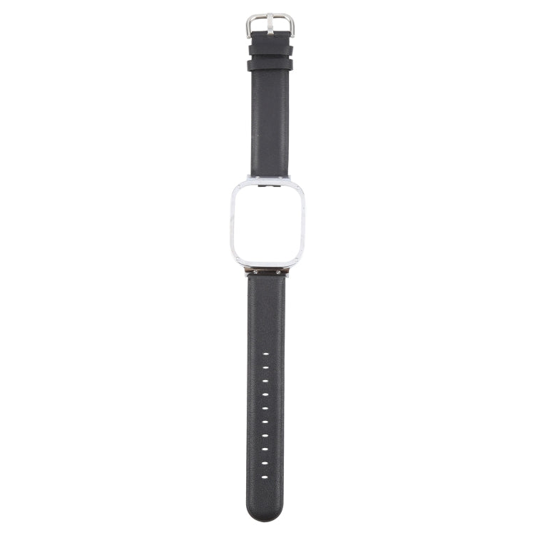 For Redmi Watch 3 Lite Metal Frame Integrated Genuine Leather Watch Band(Black) - Watch Bands by PMc TechLife | Online Shopping South Africa | PMc TechLife | Buy Now Pay Later Mobicred