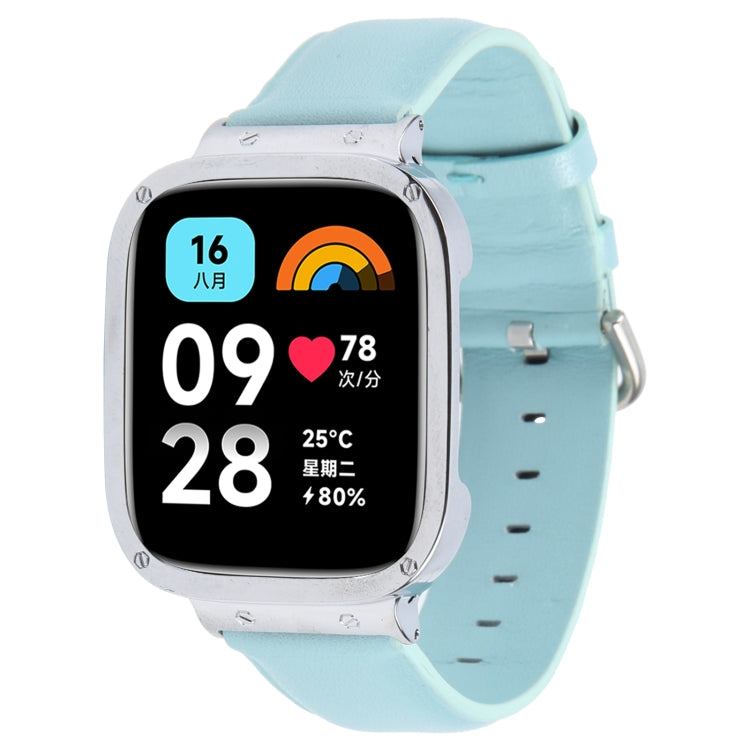For Redmi Watch 3 Lite Metal Frame Integrated Genuine Leather Watch Band(Sky Blue) - free shipping - PMc TechLife - Order now!