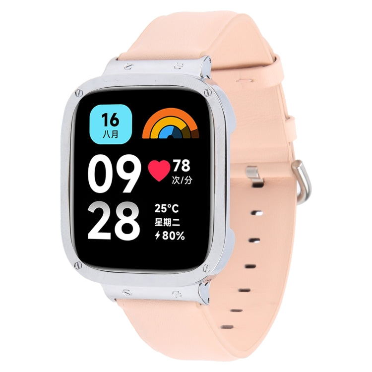 For Redmi Watch 3 Lite Metal Frame Integrated Genuine Leather Watch Band(Pink) - free shipping - PMc TechLife - Order now!