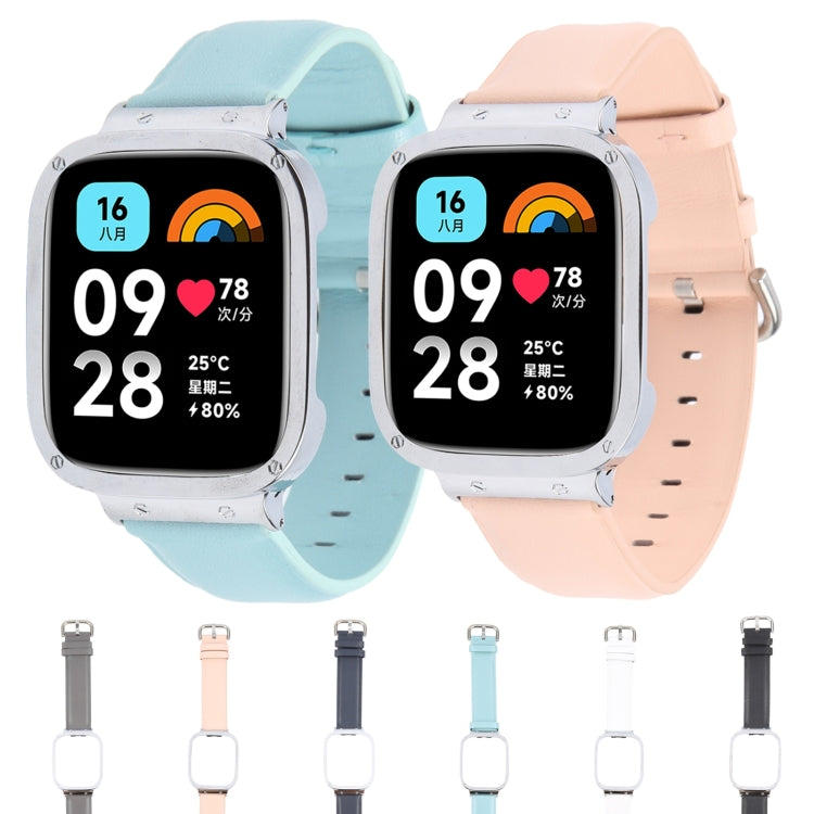 For Redmi Watch 3 Lite Metal Frame Integrated Genuine Leather Watch Band(White) - free shipping - PMc TechLife - Order now!