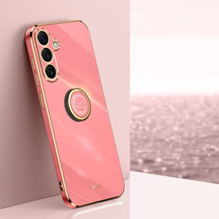 For Samsung Galaxy S25+ 5G XINLI Straight Edge 6D Electroplate TPU Phone Case with Ring Holder(Hawthorn Red) - Galaxy S25+ 5G Cases by XINLI | Online Shopping South Africa | PMC Jewellery | Buy Now Pay Later Mobicred