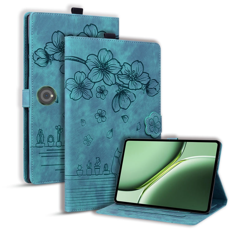 For OnePlus Pad / Pad Pro 12.1 Cartoon Sakura Cat Embossed Leather Tablet Case(Green) - Others by PMC TechLife | Online Shopping South Africa | PMC TechLife | Buy Now Pay Later Mobicred
