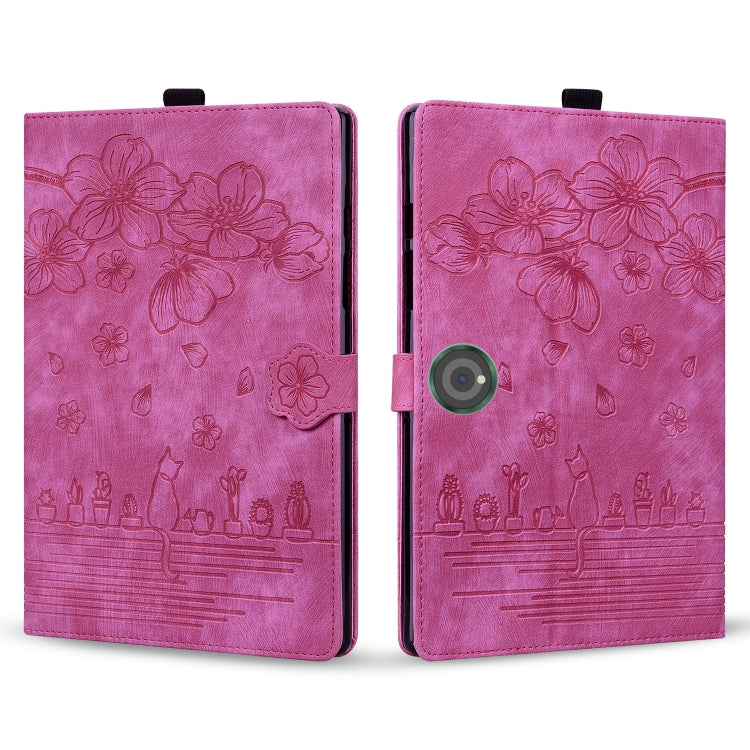 For OnePlus Pad / Pad Pro 12.1 Cartoon Sakura Cat Embossed Leather Tablet Case(Rose Red) - Others by PMC TechLife | Online Shopping South Africa | PMC TechLife | Buy Now Pay Later Mobicred