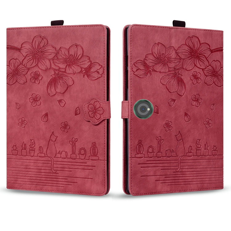 For OnePlus Pad / Pad Pro 12.1 Cartoon Sakura Cat Embossed Leather Tablet Case(Red) - Others by PMC TechLife | Online Shopping South Africa | PMC TechLife | Buy Now Pay Later Mobicred