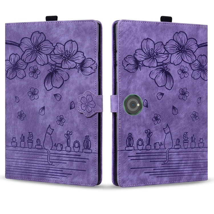 For OnePlus Pad / Pad Pro 12.1 Cartoon Sakura Cat Embossed Leather Tablet Case(Purple) - Others by PMC TechLife | Online Shopping South Africa | PMC TechLife | Buy Now Pay Later Mobicred