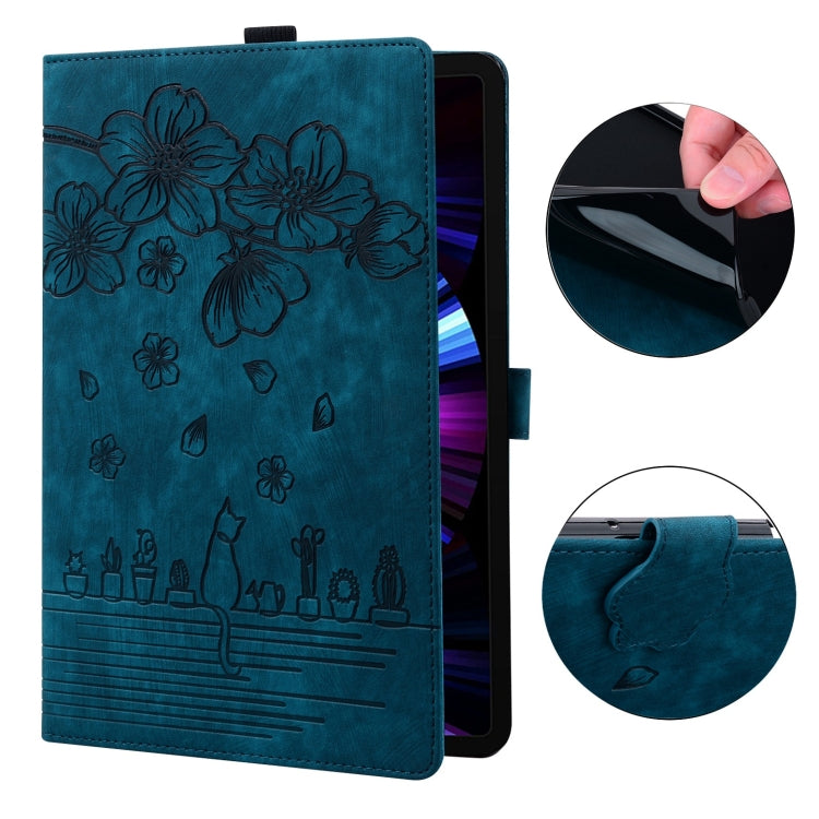 For OnePlus Pad / Pad Pro 12.1 Cartoon Sakura Cat Embossed Leather Tablet Case(Blue) - Others by PMC TechLife | Online Shopping South Africa | PMC TechLife | Buy Now Pay Later Mobicred