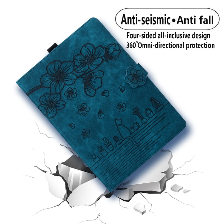 For OnePlus Pad / Pad Pro 12.1 Cartoon Sakura Cat Embossed Leather Tablet Case(Blue) - Others by PMC TechLife | Online Shopping South Africa | PMC TechLife | Buy Now Pay Later Mobicred