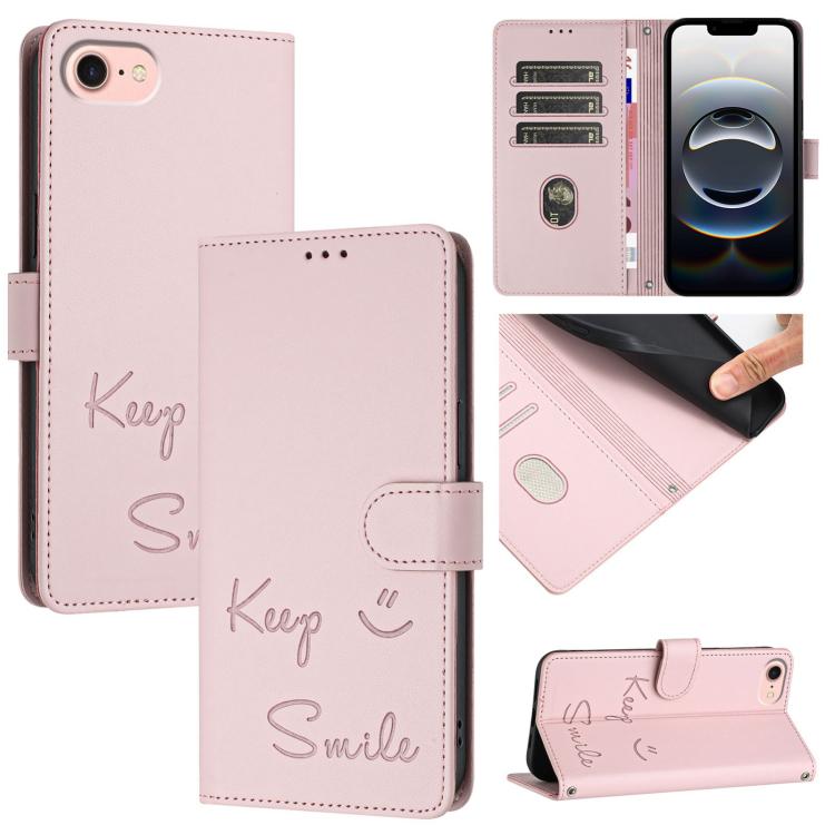 For iPhone 16e Smile Embossing RFID Leather Phone Case(Pink) - free shipping - PMC TechLife - Order now!
