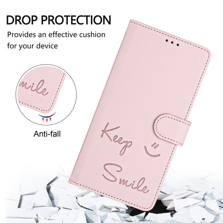For iPhone 16e Smile Embossing RFID Leather Phone Case(Pink) - free shipping - PMC TechLife - Order now!