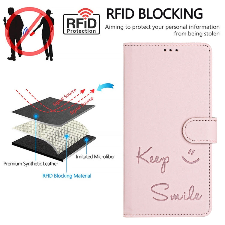 For iPhone 16e Smile Embossing RFID Leather Phone Case(Pink) - free shipping - PMC TechLife - Order now!