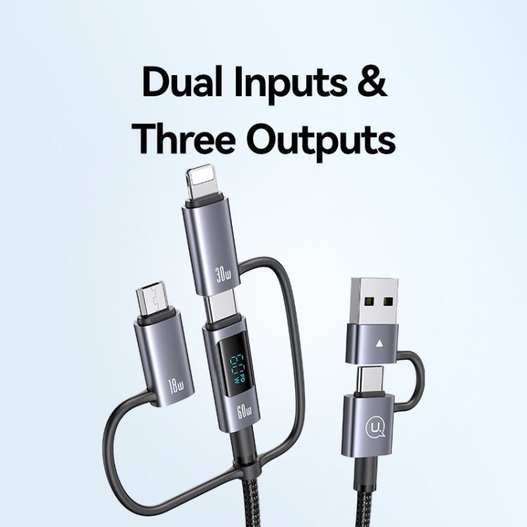 USAMS 60W 6 in 1 Digital Display Fast Charging Cable, Length:1.2m(Titanium Gray) - free shipping - PMC Jewellery - Order now!