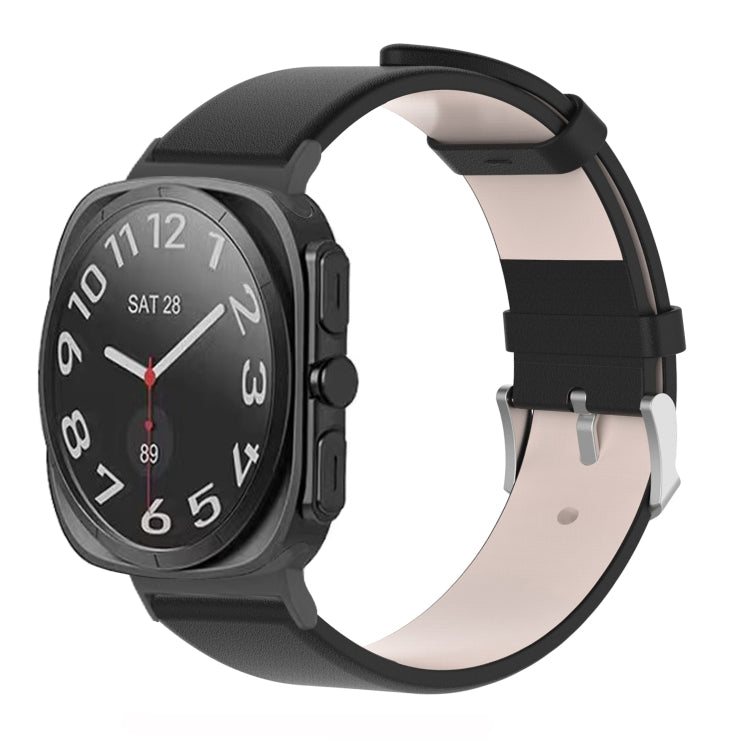 For Samsung Galaxy Watch Ultra 47mm Stainless Steel Silver Buckle Leather Watch Band(Black) - free shipping - PMC TechLife - Order now!