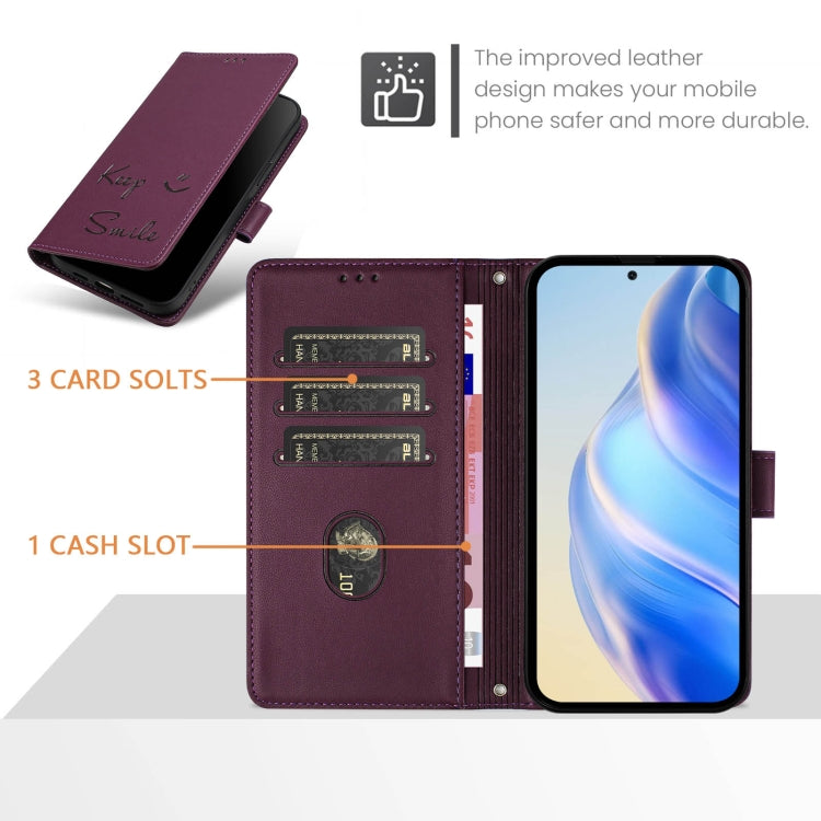For Samsung Galaxy S25+ 5G Smile Embossing RFID Leather Phone Case(Violet) - Galaxy S25+ 5G Cases by PMC TechLife | Online Shopping South Africa | PMC TechLife | Buy Now Pay Later Mobicred