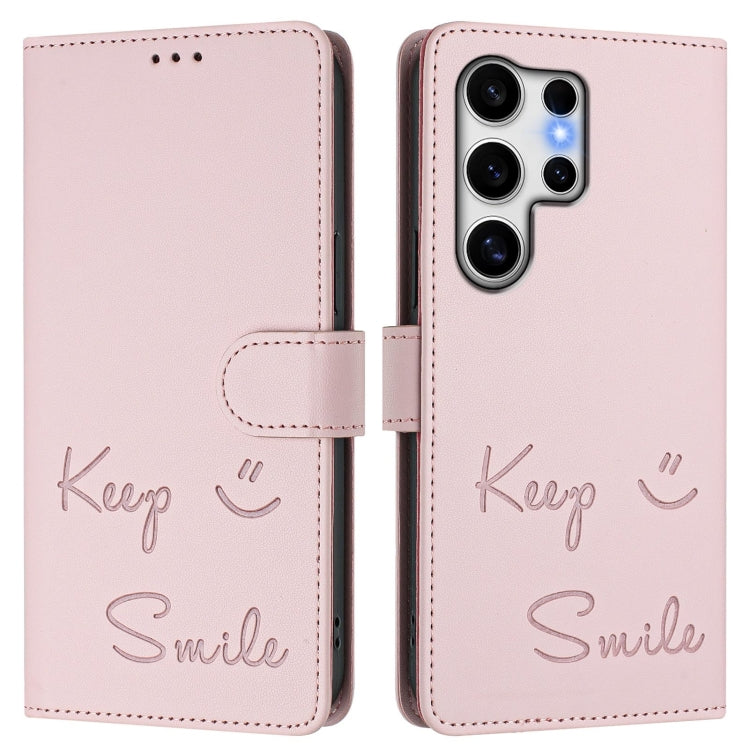 For Samsung Galaxy S25 Ultra 5G Smile Embossing RFID Leather Phone Case(Pink) - Galaxy S25 Ultra 5G Cases by PMC TechLife | Online Shopping South Africa | PMC TechLife | Buy Now Pay Later Mobicred