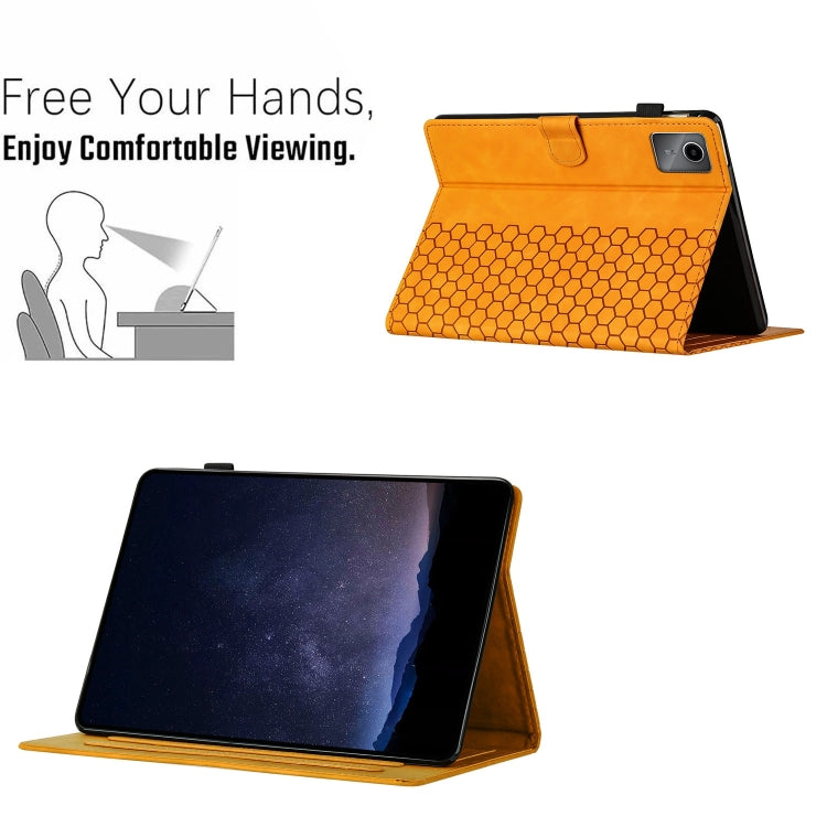 For Lenovo Tab M11 / Xiaoxin Pad 2024 Honeycomb Embossed Leather Smart Tablet Case(Yellow) - Lenovo by PMC Jewellery | Online Shopping South Africa | PMC Jewellery | Buy Now Pay Later Mobicred