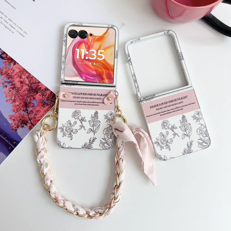 For Motorola Razr 50 Ultra Pearlescent Paint Painted PC Phone Case with DIY Scarf Bracelet(Sketch Flower) - Motorola Cases by PMC TechLife | Online Shopping South Africa | PMC TechLife | Buy Now Pay Later Mobicred