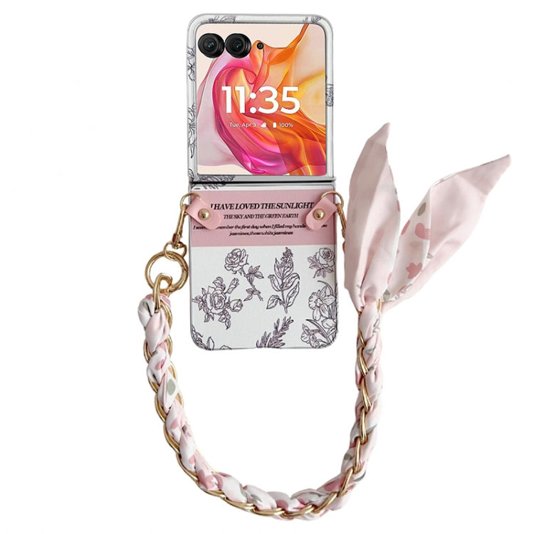 For Motorola Razr 50 Pearlescent Paint Painted PC Phone Case with DIY Scarf Bracelet(Sketch Flower) - Motorola Cases by PMC TechLife | Online Shopping South Africa | PMC TechLife | Buy Now Pay Later Mobicred