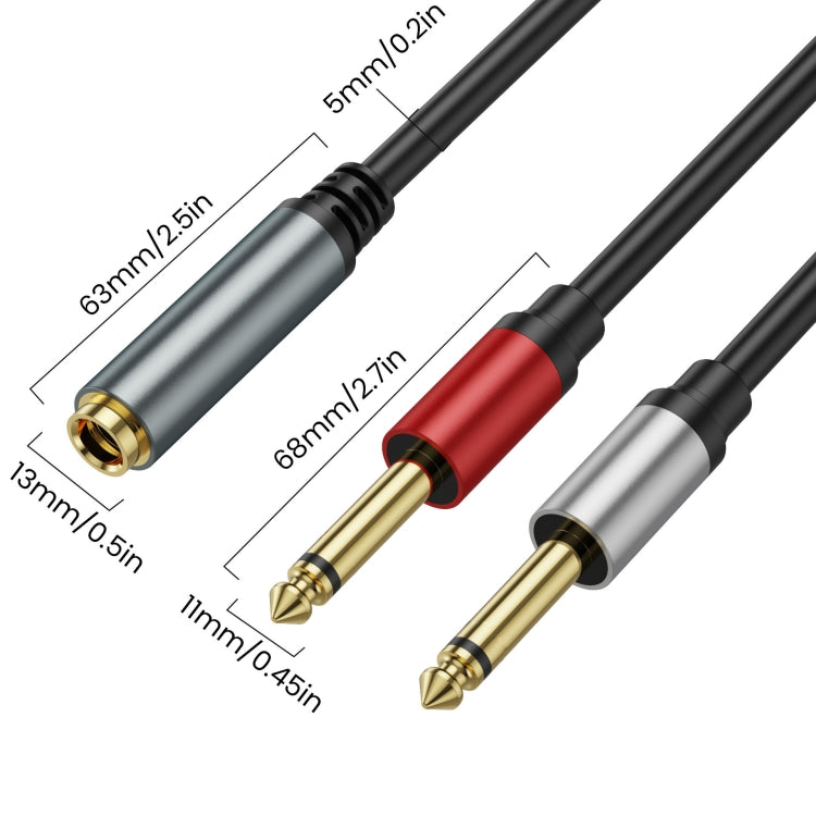 1m 6.35mm TRS Stereo Female to 2 x 6.35mm TS Male Mono Audio Adapter Cable(Black) - Video & Audio Cable by PMC Jewellery | Online Shopping South Africa | PMC Jewellery | Buy Now Pay Later Mobicred