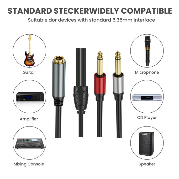 1m 6.35mm TRS Stereo Female to 2 x 6.35mm TS Male Mono Audio Adapter Cable(Black) - Video & Audio Cable by PMC Jewellery | Online Shopping South Africa | PMC Jewellery | Buy Now Pay Later Mobicred