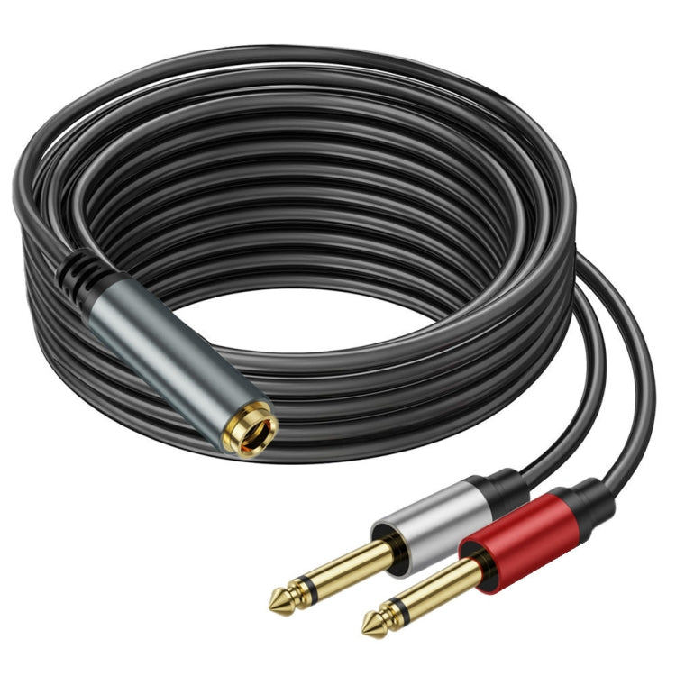 5m 6.35mm TRS Stereo Female to 2 x 6.35mm TS Male Mono Audio Adapter Cable(Black) - Video & Audio Cable by PMC Jewellery | Online Shopping South Africa | PMC Jewellery | Buy Now Pay Later Mobicred