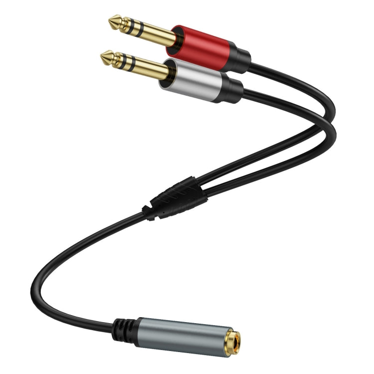 0.3m Gold Plated 6.35mm Female to 2 x 6.35mm Male Stereo Audio Adapter Y Splitter Cable(Black) - Video & Audio Cable by PMC Jewellery | Online Shopping South Africa | PMC Jewellery | Buy Now Pay Later Mobicred