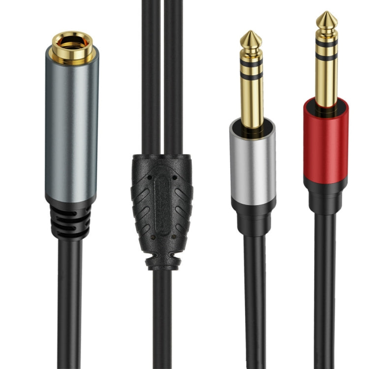 0.3m Gold Plated 6.35mm Female to 2 x 6.35mm Male Stereo Audio Adapter Y Splitter Cable(Black) - Video & Audio Cable by PMC Jewellery | Online Shopping South Africa | PMC Jewellery | Buy Now Pay Later Mobicred