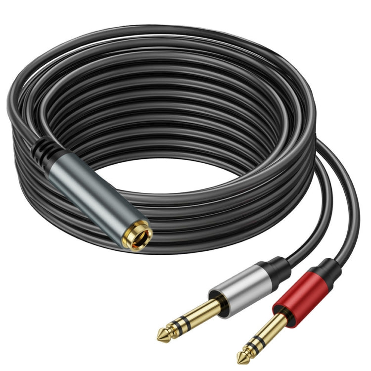 5m Gold Plated 6.35mm Female to 2 x 6.35mm Male Stereo Audio Adapter Y Splitter Cable(Black) - Video & Audio Cable by PMC Jewellery | Online Shopping South Africa | PMC Jewellery | Buy Now Pay Later Mobicred