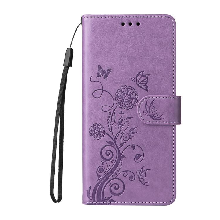 For iPhone 16e Embossed Butterfly Flowers Leather Phone Case(Purple) - iPhone 16e Cases by PMC TechLife | Online Shopping South Africa | PMC TechLife | Buy Now Pay Later Mobicred