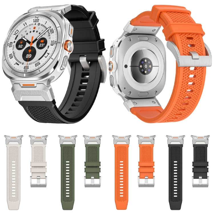For Samsung Galaxy Watch Ultra 47mm Silver Steel Buckle Rubber Quick Release Watch Band(Orange) - free shipping - PMC TechLife - Order now!