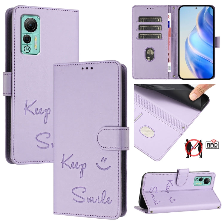 For Ulefone Note 14 Smile Embossing RFID Leather Phone Case(Light Purple) - Ulefone Cases by PMC Jewellery | Online Shopping South Africa | PMC Jewellery | Buy Now Pay Later Mobicred
