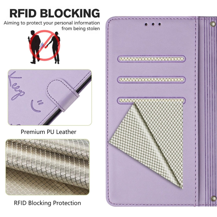 For Ulefone Note 14 Smile Embossing RFID Leather Phone Case(Light Purple) - Ulefone Cases by PMC Jewellery | Online Shopping South Africa | PMC Jewellery | Buy Now Pay Later Mobicred