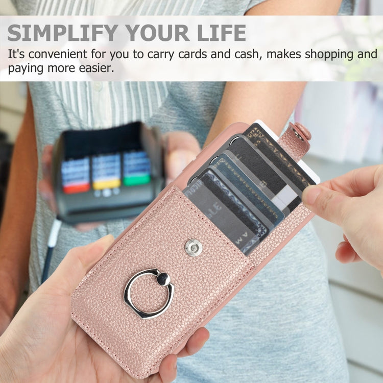 For Samsung Galaxy S25 5G Litchi Texture Drawing Card Bag Ring Holder Phone Case(Black) - Galaxy S25 5G Cases by PMC Jewellery | Online Shopping South Africa | PMC Jewellery | Buy Now Pay Later Mobicred