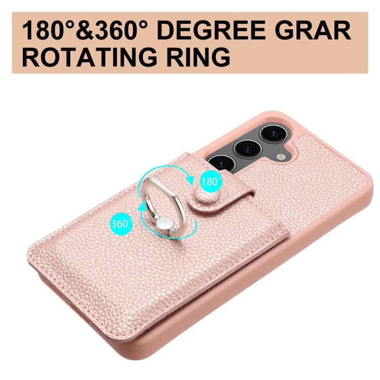 For Samsung Galaxy S25+ 5G Litchi Texture Drawing Card Bag Ring Holder Phone Case(Blue) - Galaxy S25+ 5G Cases by PMC Jewellery | Online Shopping South Africa | PMC Jewellery | Buy Now Pay Later Mobicred
