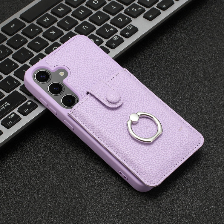 For Samsung Galaxy S25+ 5G Litchi Texture Drawing Card Bag Ring Holder Phone Case(Purple) - Galaxy S25+ 5G Cases by PMC Jewellery | Online Shopping South Africa | PMC Jewellery | Buy Now Pay Later Mobicred
